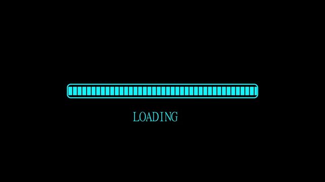 Cyan Blue Loading Progress Bar Animation with Text on Black Background - Futuristic Digital Data Processing and System Update Status Indicator Video