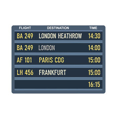 Fototapeta premium A digital display board showing flight departure times at an airport terminal
