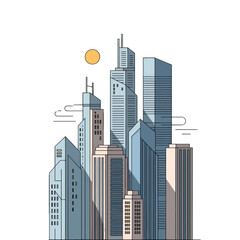 Fototapeta premium A minimalist illustration of a modern city skyline with tall office buildings