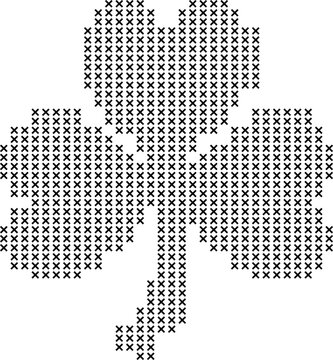 Cross stitch style four leaf clover vector illustration