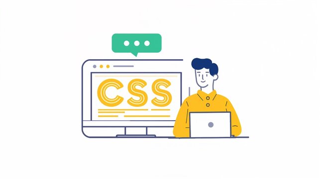Developer workspace with programmer working on CSS code at laptop computer terminal