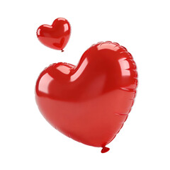 Fototapeta premium Two shiny red heart-shaped balloons floating against a clean white background