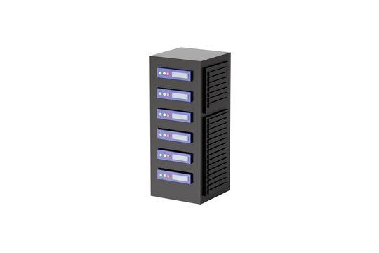 3d server tower icon. web hosting concept. minimal cartoon data center rack with cooling vents for cloud storage service. isolated on white transparent background. 3d render.