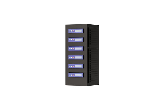 3d server tower icon. web hosting concept. minimal cartoon data center rack with cooling vents for cloud storage service. isolated on white transparent background. 3d render.