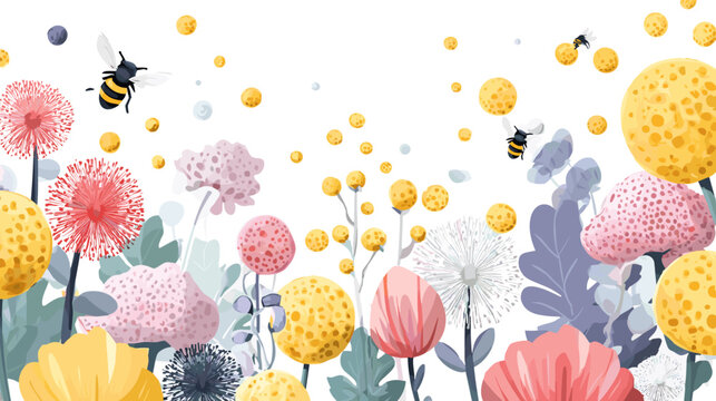 Floral Bliss: A vibrant scene featuring an array of colorful wildflowers and industrious bee, creating a delightful dance of nature's beauty and pollinating wonder. 