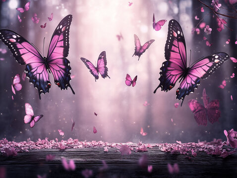 Romantic Butterfly Background with Soft Purple Wings, Glowing Bokeh and Icy Texture Detail