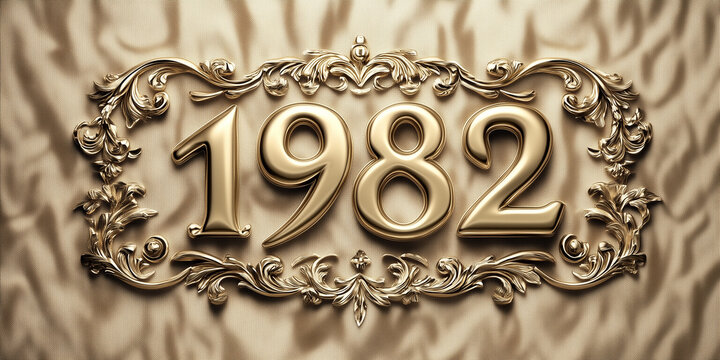 Golden 1982 Numbers on Broken Old Wall for Retro Anniversary and History Concept