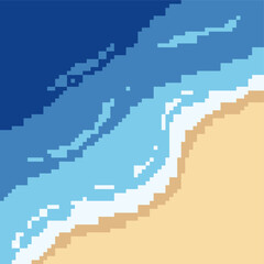 Obraz premium Retro Pixel Art Ocean Waves on Sandy Beach. Decorative design.