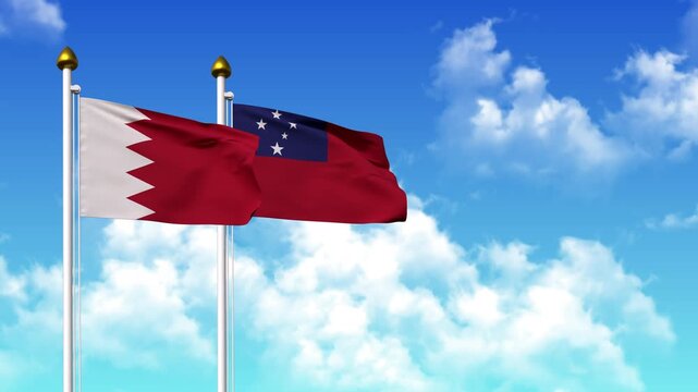 Waving flags of BAHRAIN and SAMOA on pole included with alpha