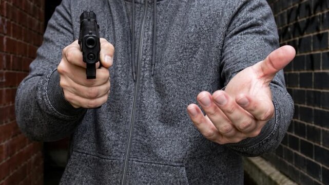 Man carrying a gun to rob the money.
