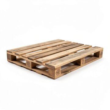 wooden shipping pallet standing on white background.