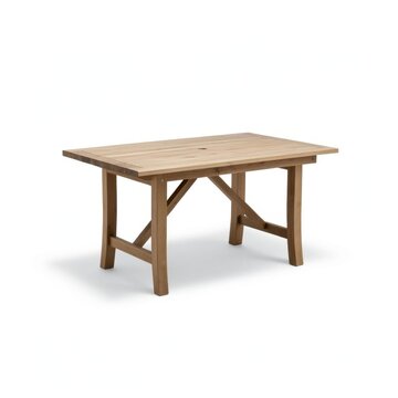 simple wooden table with four legs on clean white background.