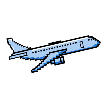 pixel art airplane in the sky  in a retro 8-bit video game vector graphic design