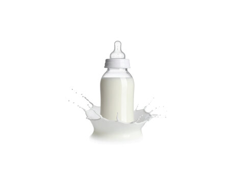 A baby bottle on a white background.