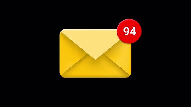 Email envelope with Counter number of Electronic mail notification on transparent background.