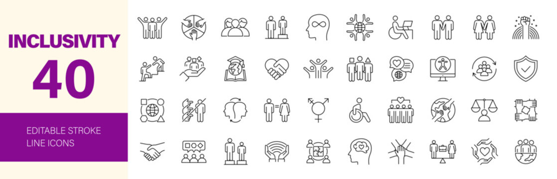 Inclusivity icon set. Editable line icons. Vector illustration.