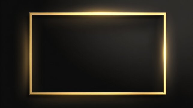 Gold rectangular frame in three by four ratio slightly tilted forward on black background, cinematic style with dramatic lighting, minimal luxury design, elegant composition and strong visual focus
