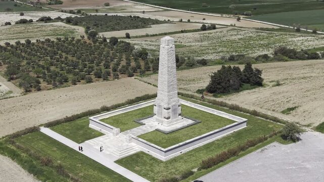 Aerial Drone View of Helles Memorial at Gallipoli Peninsula Canakkale World War I Memorial Turkey