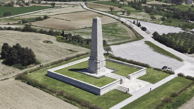 Aerial Drone View of Helles Memorial at Gallipoli Peninsula Canakkale World War I Memorial Turkey