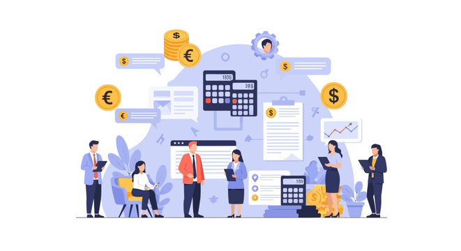 Business team managing accounting financial planning and tax analysis.