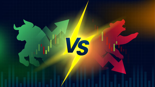 bull market vs bear market illustration concept with bull , bear and chart