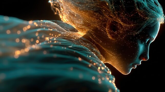 Silhouette of a figure with flowing, glowing strands