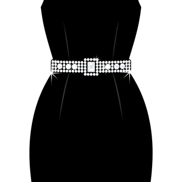 Elegant black dress with a sparkling jeweled belt accent