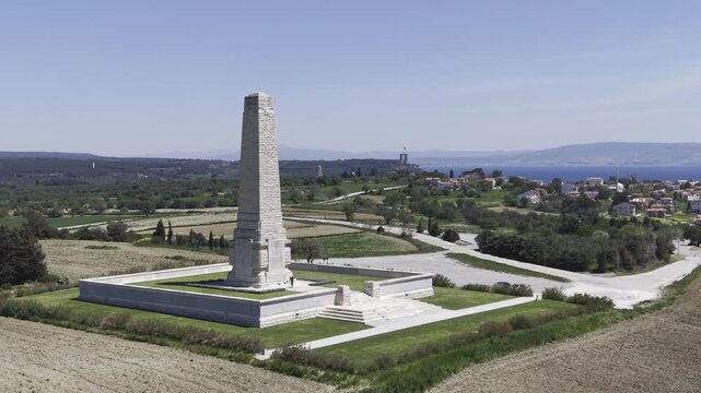 Aerial Drone View of Helles Memorial at Gallipoli Peninsula Canakkale World War I Memorial Turkey