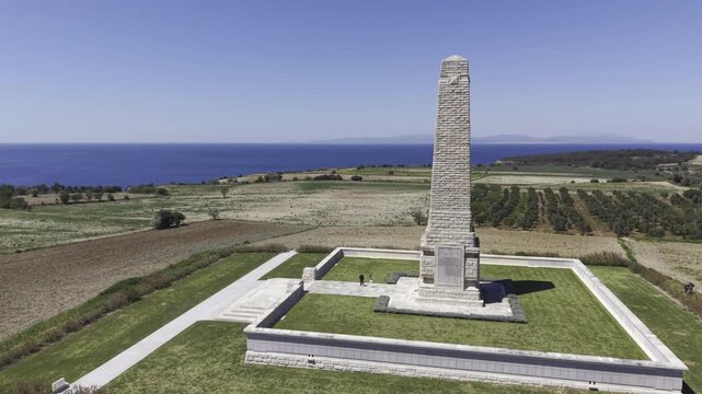 Aerial Drone View of Helles Memorial at Gallipoli Peninsula Canakkale World War I Memorial Turkey