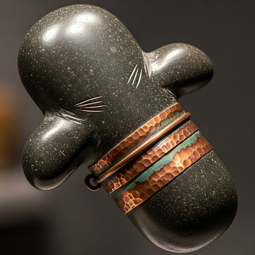 Cahokia stone mace with copper bands isolated on transparent background