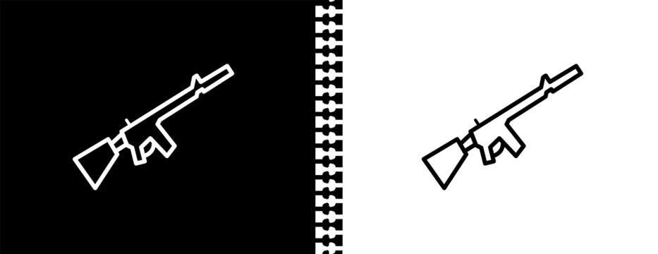 automatic gun UI outline icon in black and white mode - army and war collection.
