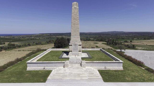 Aerial Drone View of Helles Memorial at Gallipoli Peninsula Canakkale World War I Memorial Turkey