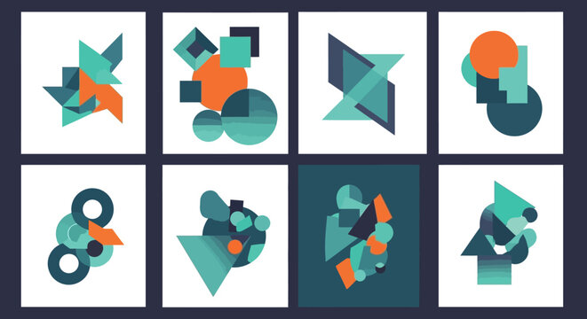 Abstract Geometric Shapes Composition Set with Modern Flat Design Elements