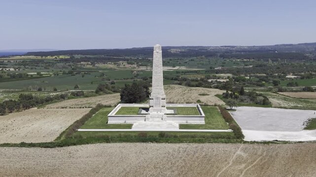 Aerial Drone View of Helles Memorial at Gallipoli Peninsula Canakkale World War I Memorial Turkey