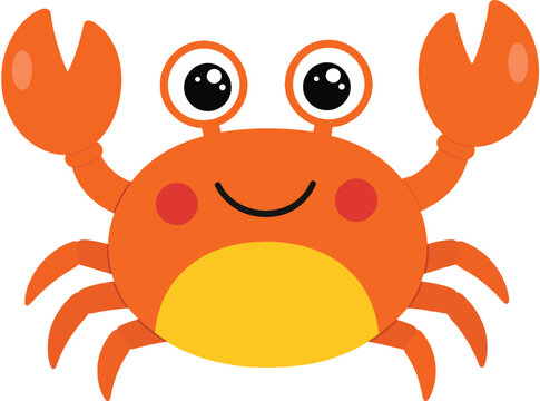 Cute Orange Cartoon Crab Vector Illustration Isolated