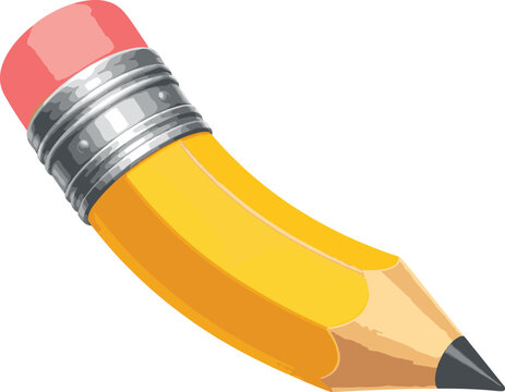Short Curved Yellow Pencil Vector Illustration with Eraser