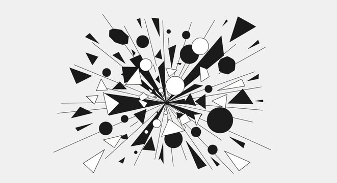 Abstract Geometric Explosion with Black and White Shapes