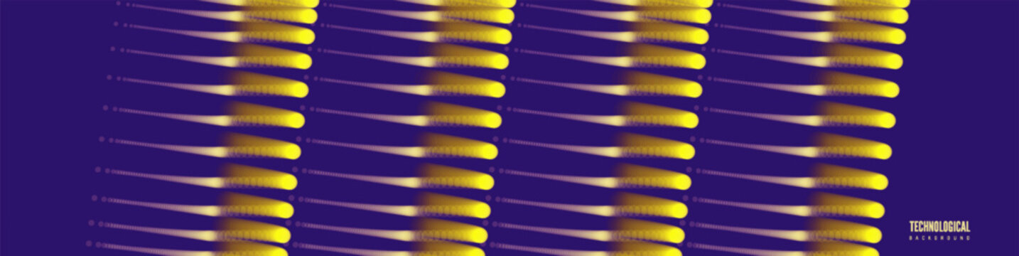 An intense pulsating stream of particles. A bright, dynamic trace of pulsating energy on the screen. Technological digital background. Color gradient. Vector for brochure, cover, presentation, etc.