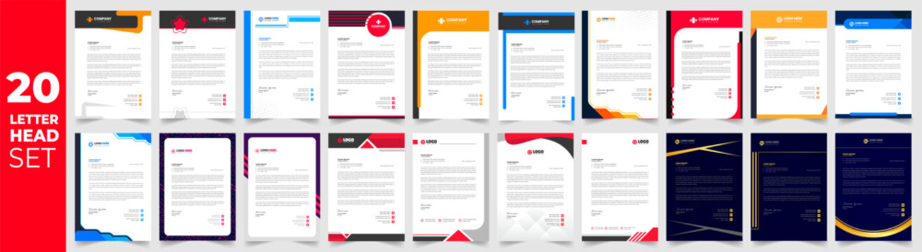 Collection of colorful letterhead templates for business correspondence and professional documents  various designs and layouts for companies and organizations