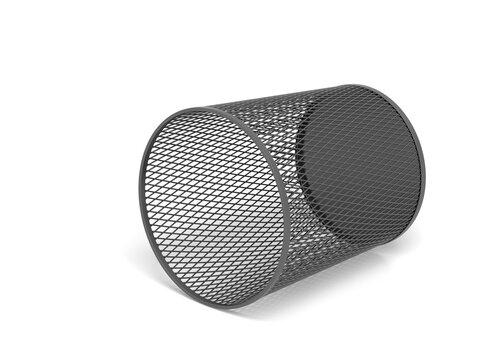 Empty overturned trash bin isolated on white background. 3d illustration.