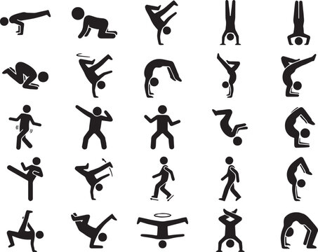 Gymnastics and Breakdance Silhouettes &ndash; Handstands, Flips, and Athletic Stunt Poses.