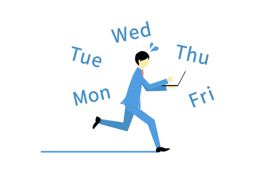 平日を仕事で忙しく焦りながら走るビジネスマン