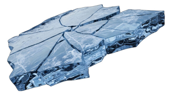 Broken blue ice chunks on white background cracked frozen water