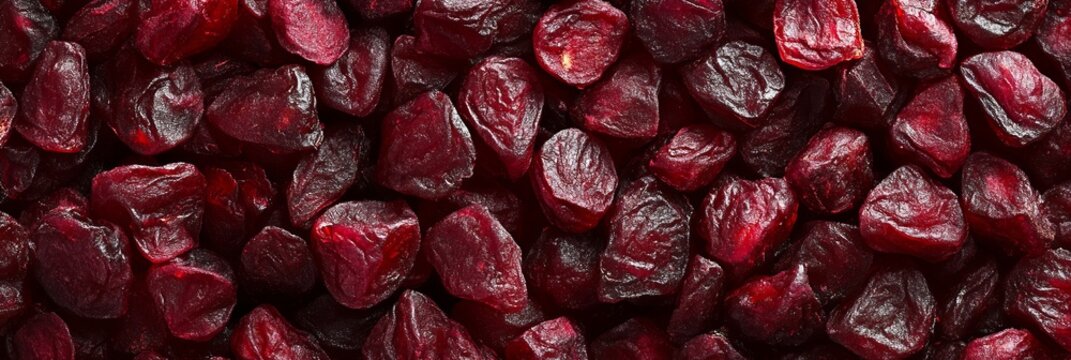 Overhead Studio Shot of a Concentrated Pile of Dehydrated Cranberries, Rich Red Color and Texture