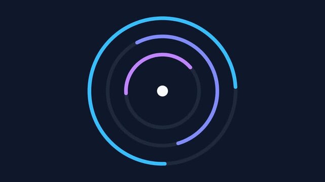 3D render of executive dashboard with rotating circular rings on dark background creating data analytics animation designed for business visuals, metrics tracking and video overlays.