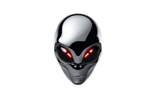 Silver alien head with glowing red eyes
