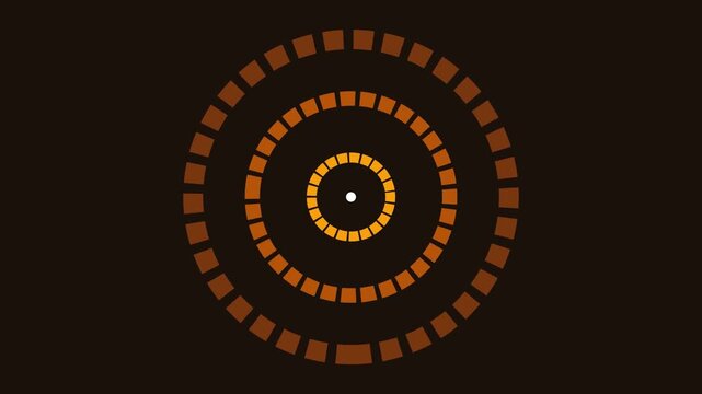 3D render of copper gearwork with rotating segmented rings in circular pattern on dark background creating mechanical animation designed for industry visuals and video overlays
