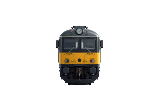 Yellow and black locomotive front view on transparent background