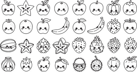 Fototapeta premium cute hand-drawn fruit icons set flat design vector illustration