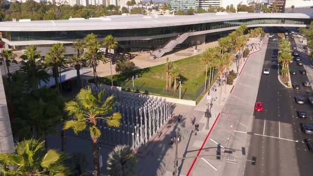 4K Aerial of David Geffen Galleries LACMA Museum, in Los Angeles, California, USA - April 2026